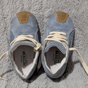 Kids Light Blue Suede Sneakers with Cream Laces